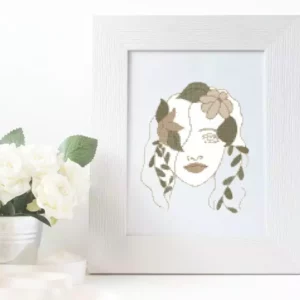 Point De Croix Abstrait Femme Aux Fleurs