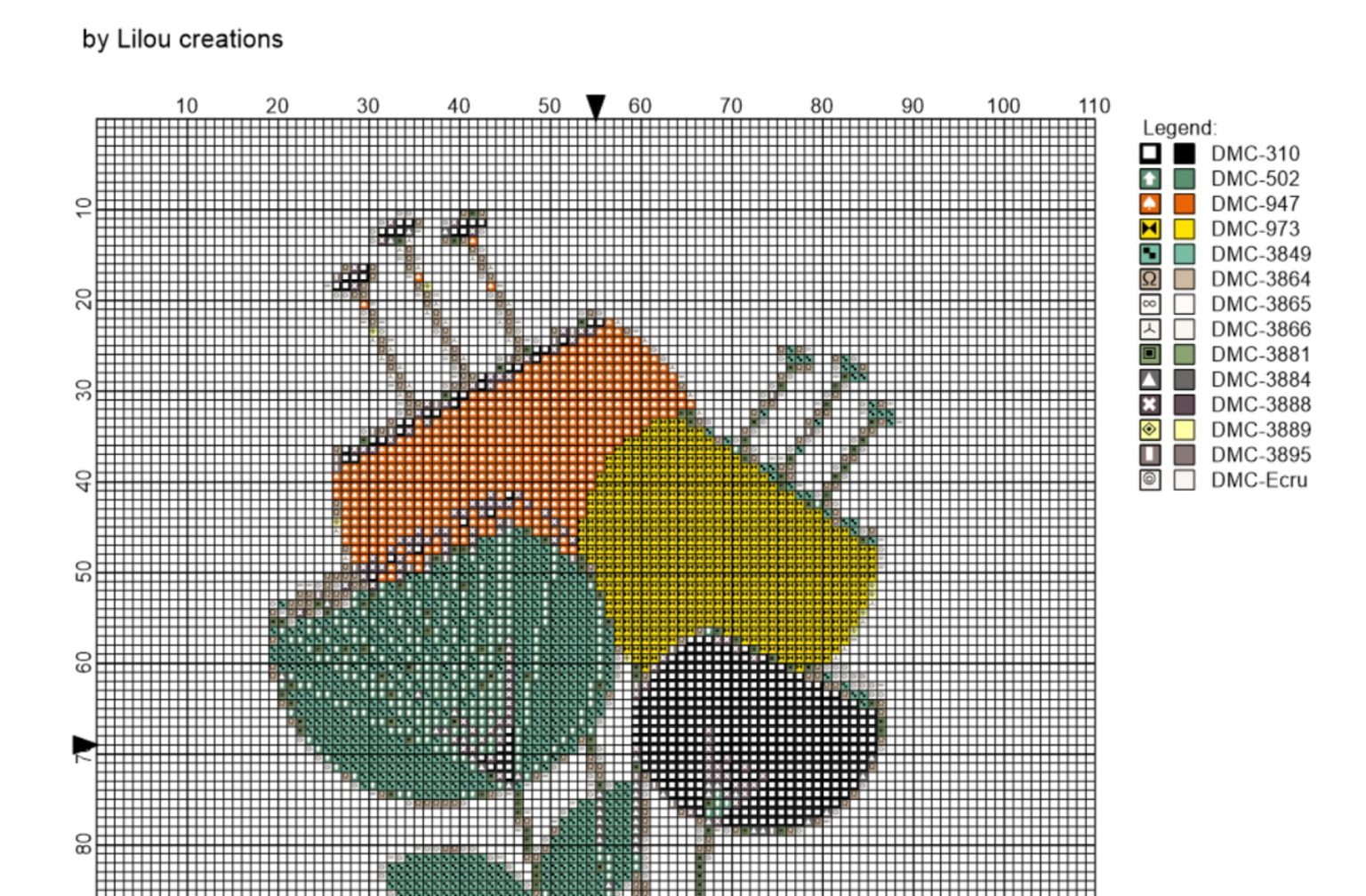Point de croix PDF fleur - Lilou Broderie Moderne et Relief grille
