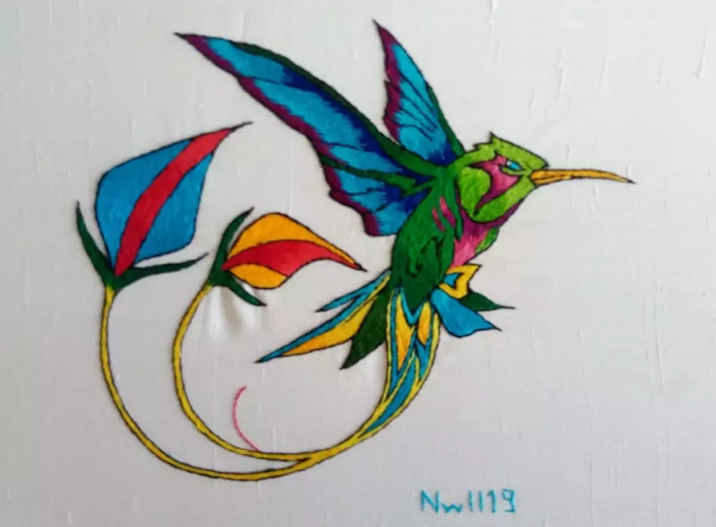 colibri brodé à la main