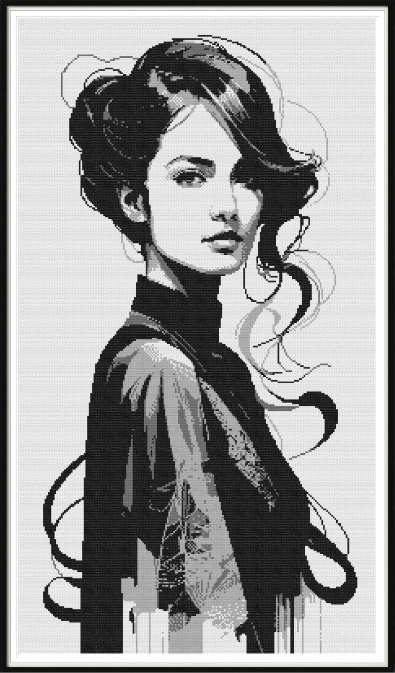point de croix femme en kimono